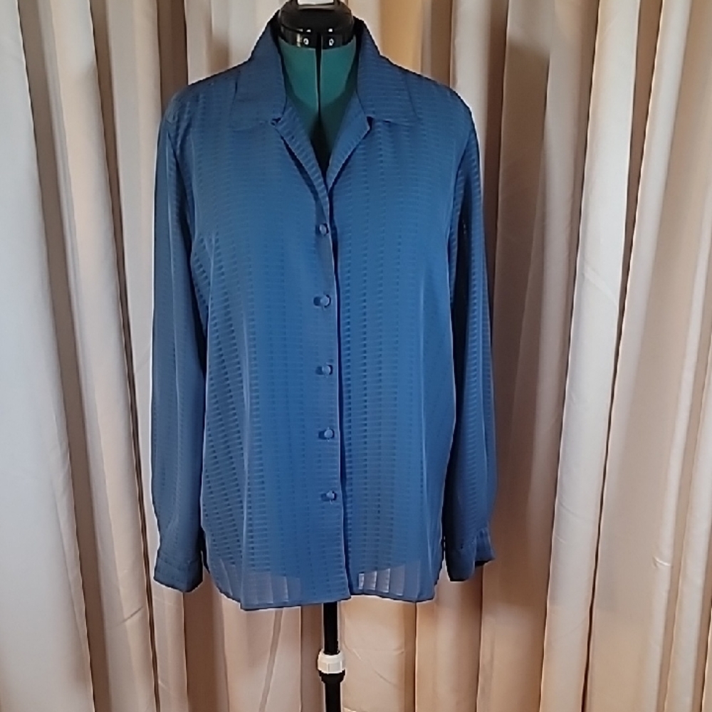0836. Liz Baker ~ Sheer Blue Subtly Striped Shirt ~ 16